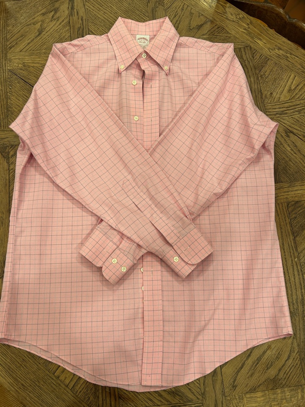 Brooks Brothers Pink Windowpane Button-Down Dress Shirt